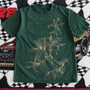 Gildan Green T Shirt Green Yellow Floral Graphic Tee